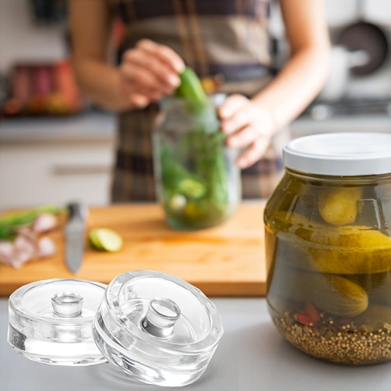 Durable Glass Fermentation Weights with Convenient Handle and Wide-Mouth Mason Jar Lid, Made with Food-Grade Material, Ideal for Home Cooking and Brewing.