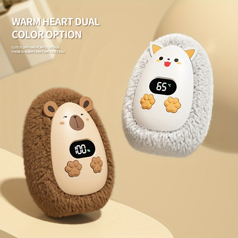 Cute Cartoon Design Portable Hand Warmer with Fluffy Cover, Rechargeable via USB, 1200mAh Lithium Battery, 3W Round Plastic Electric Space Heater, Quickly Heats up in 5 Seconds