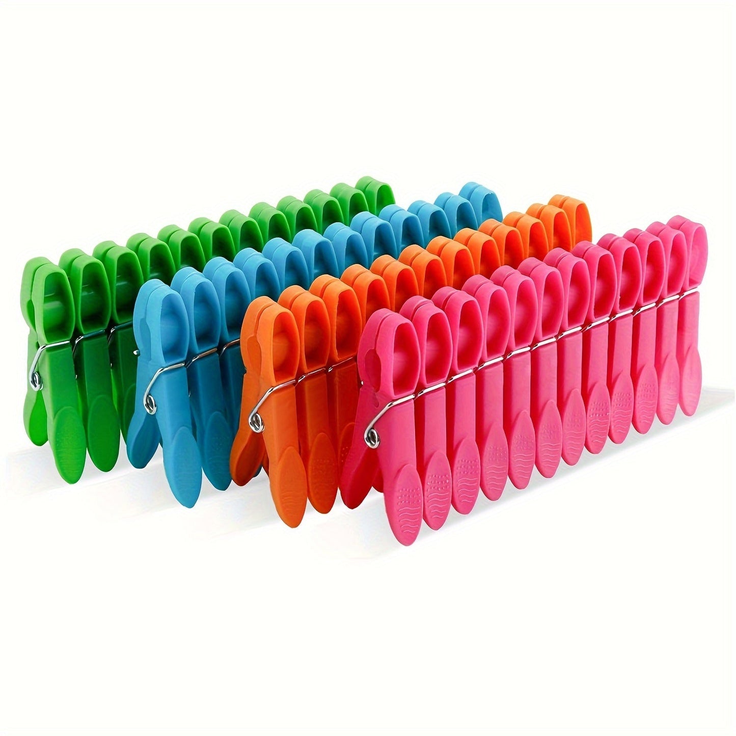 48 pieces of plastic clothes clips, available in a set of 24. These stable and colorful clips are perfect for holding your clothes in place without leaving any marks. Use them for socks, beach towels, or as regular clothes pins.