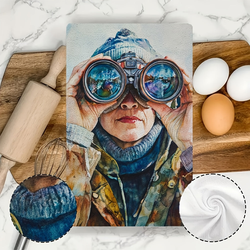 Set of 2 Ultra Soft Kitchen Towels featuring a Binoculars Scene - These Highly Absorbent Dish Hand Towels are Machine Washable and perfect for Coastal Decor. Size: 40.64x60.96 cm Dish Towels.