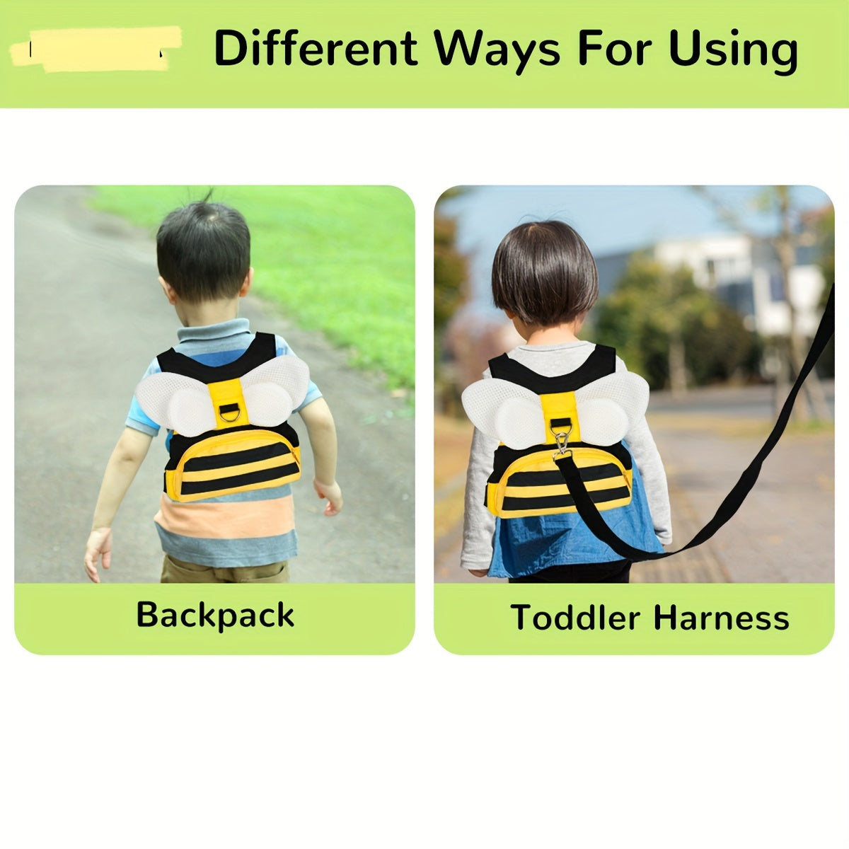 Bee-utiful Safety Harness and Leash Set adorned with adorable bee design - Keep your child safe while on the go! Features a handy storage pocket and makes a great present for any occasion - Christmas, Halloween, Thanksgiving, or Mother's Day