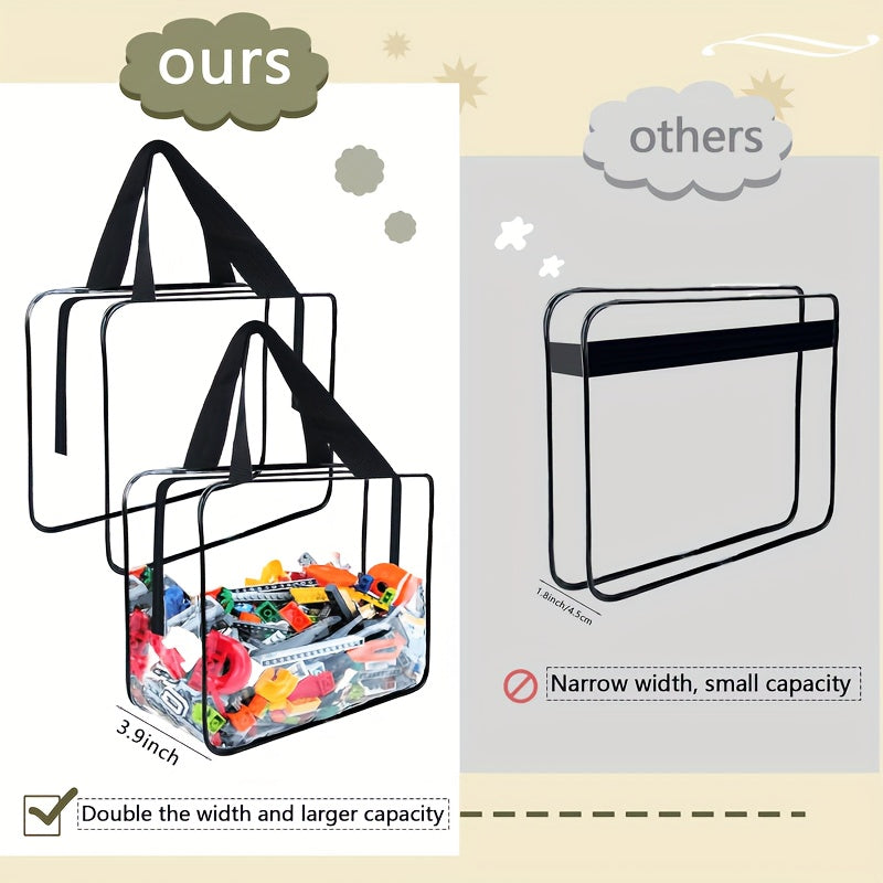 Clear PVC Toy Storage Bags with Zipper, 6-Pack - Large Size, Waterproof, Reusable Travel Organizers for Puzzle Pieces, Building Blocks, Crafts, and Books. Ideal for Unfinished Projects, Weather-Resistant, Spacious with Over 3.2 Cubic Feet Capacity and