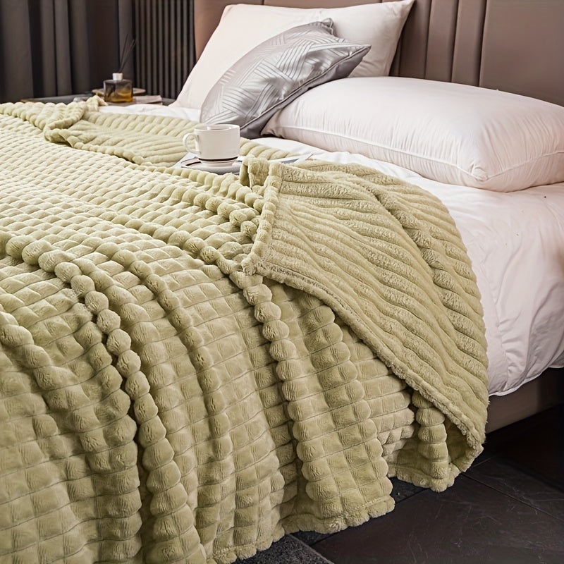 Soft and comfortable waffle plush blanket, made of milk velvet, perfect for use in the bedroom, sofa, office, car, camping, and travel. This multifunctional blanket comes in white, gray, green, brown, and silvery gray solid colors and checkered pattern.