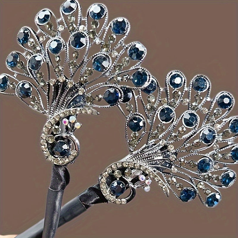 Vintage rhinestone hair clip with peacock feather design, perfect for daily wear and special occasions.