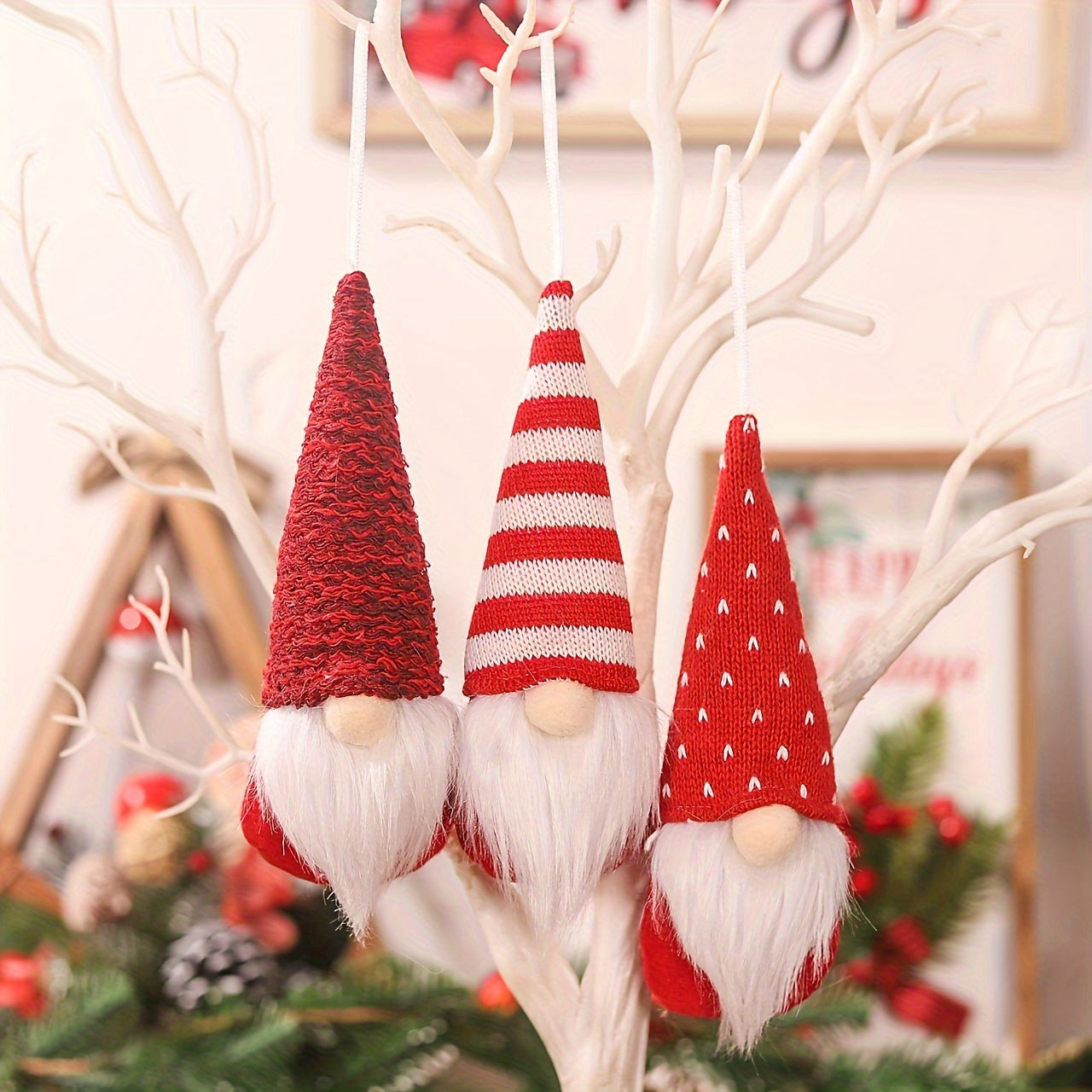 Set of 3 Christmas gnome ornaments for festive tree decoration and home decor