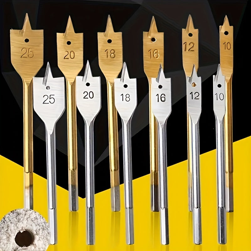 6pcs Titanium-Plated Flat Drill Bit Set for Woodworking