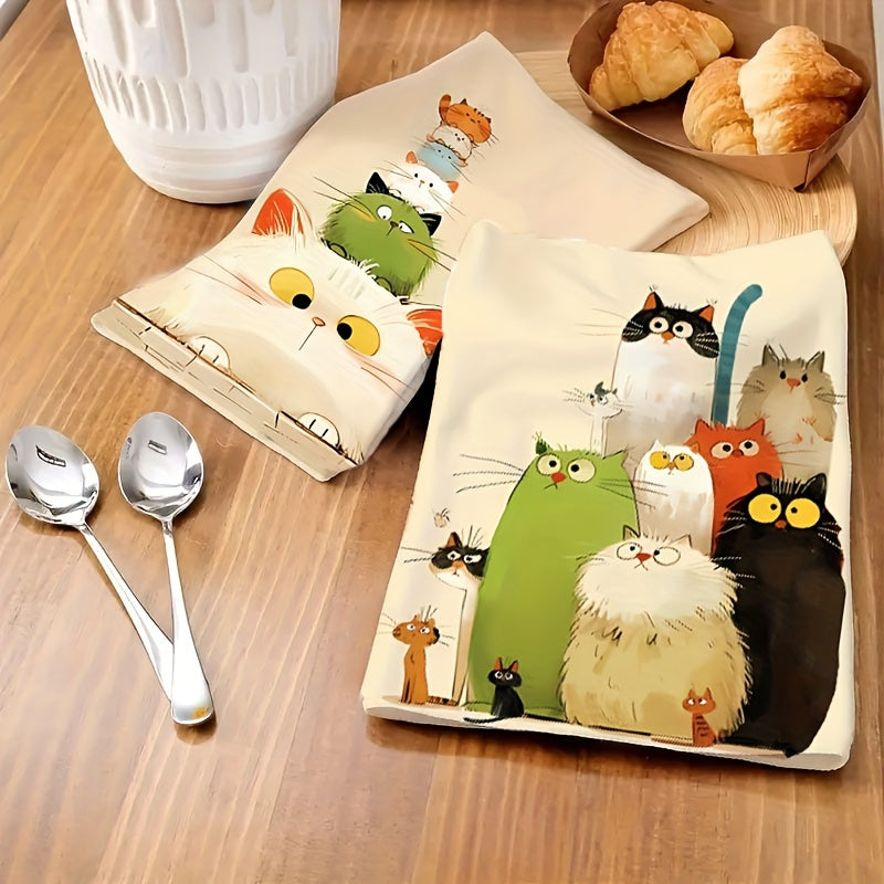 2 adorable kitten kitchen towels made of ultra-soft microfiber, ideal for drying hands and dishes. Machine washable and perfect for gifting on housewarmings, birthdays, or Mother's Day.