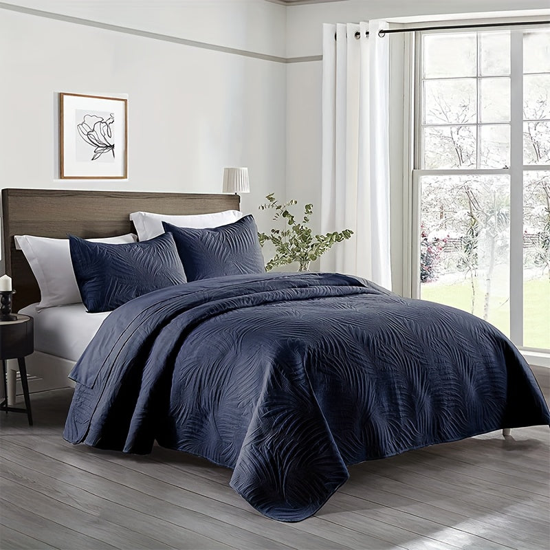 Bedroom Dormitory Room Decor Set includes one leaf embossed bedspread and two pillowcases, all made of soft, breathable, and comfortable materials. Filler not included.