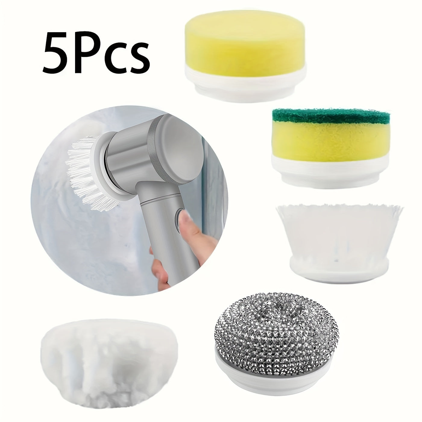 5 to 10 pieces of replacement brush heads are available as accessories for electric rotating cleaning brushes. These rechargeable electric cleaners replacement heads are suitable for bathtubs, floors, walls, tiles, bathrooms, windows, and sinks.