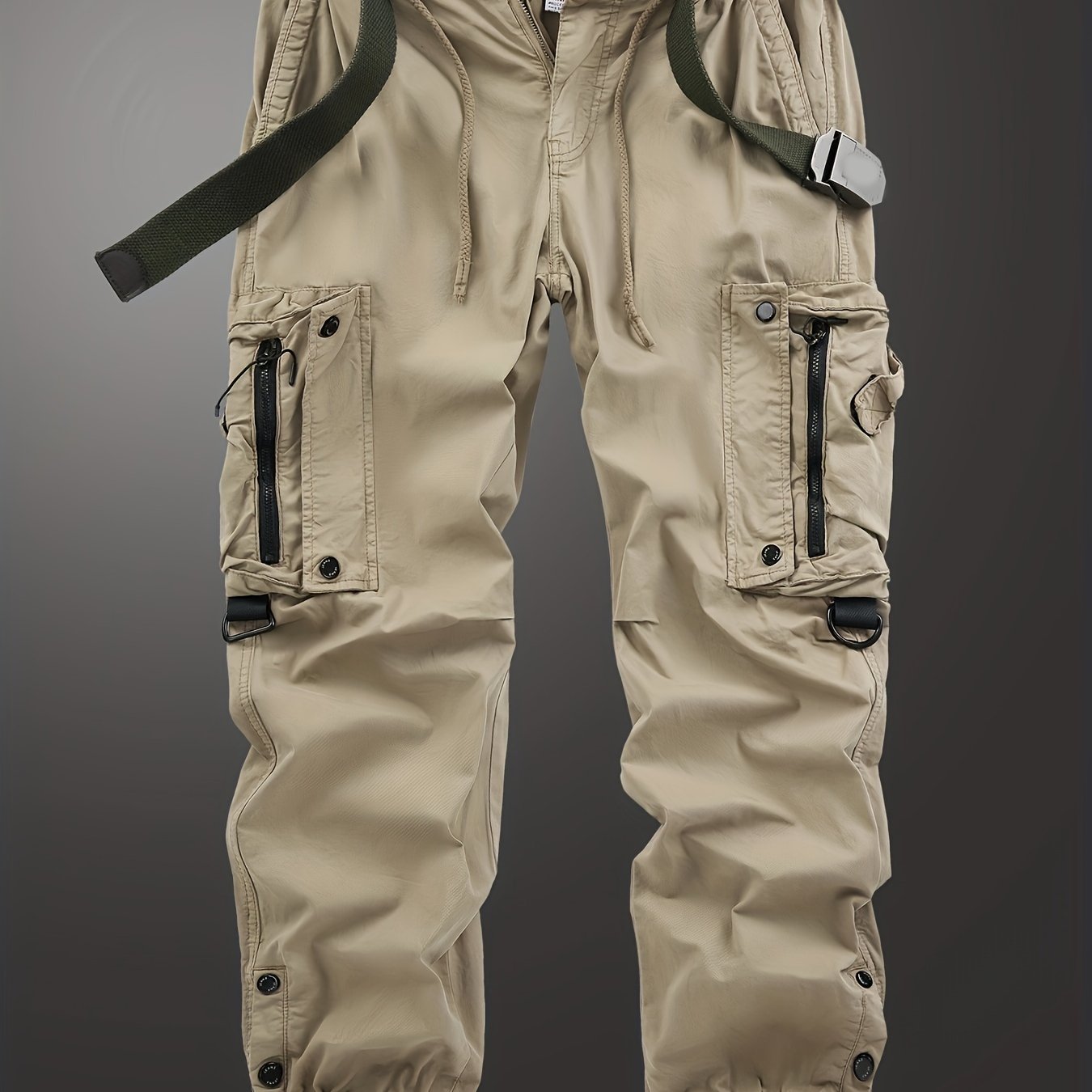 Men's spring and autumn American-style work pants with zipper, multi-pocket design, thin, comfortable, and breathable.