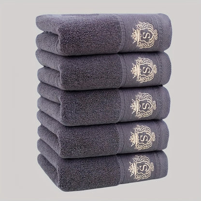 5 hand towels without Korean pattern, absorbent and quick-drying, super soft and skin-friendly, made of 93% cotton and 7% polyester, ideal for home bathroom use.