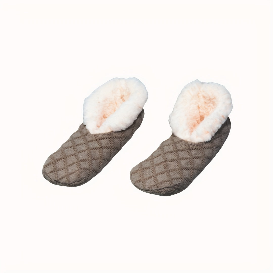 Women's warm non-slip coral fleece floor socks with plush knitted design.