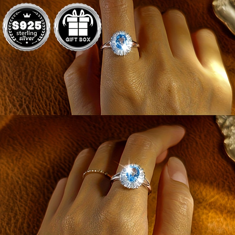 925 Sterling Silver-da ajoyib ko'k oval topaz pandant halqa, rasmiy tadbirlar va norasmiy kiyimlar uchun ideal