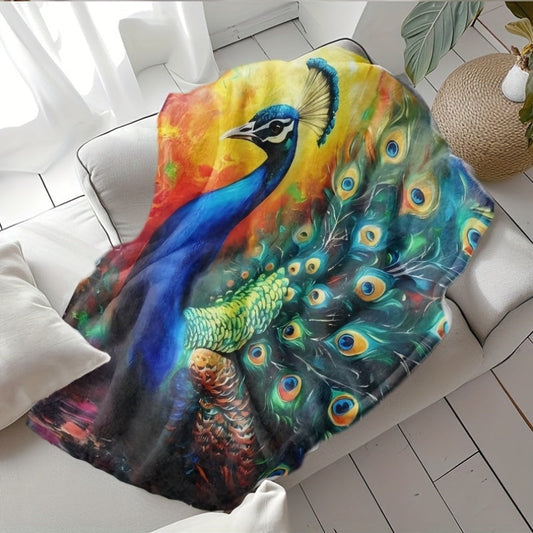 Stay cozy all year round with this versatile Peacock Print Flannel Throw Blanket. Perfect for those with allergies, this hand washable blanket features a stunning woven digital print that can be used in any season. Ideal for adding a touch of style to