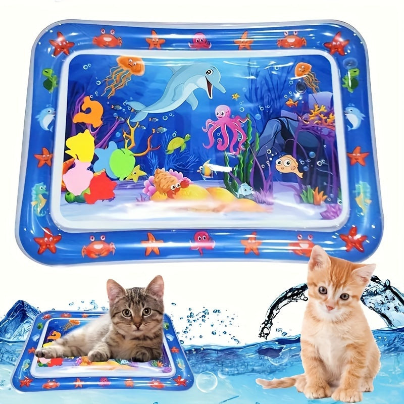 Cat play mat with water sensor in dolphin theme, featuring cooling comfort and animal print design.