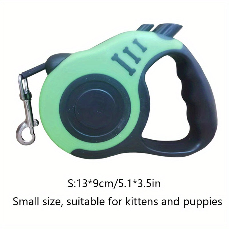 Sturdy dual-switch retractable dog leash offers easy control and comfortable grip.