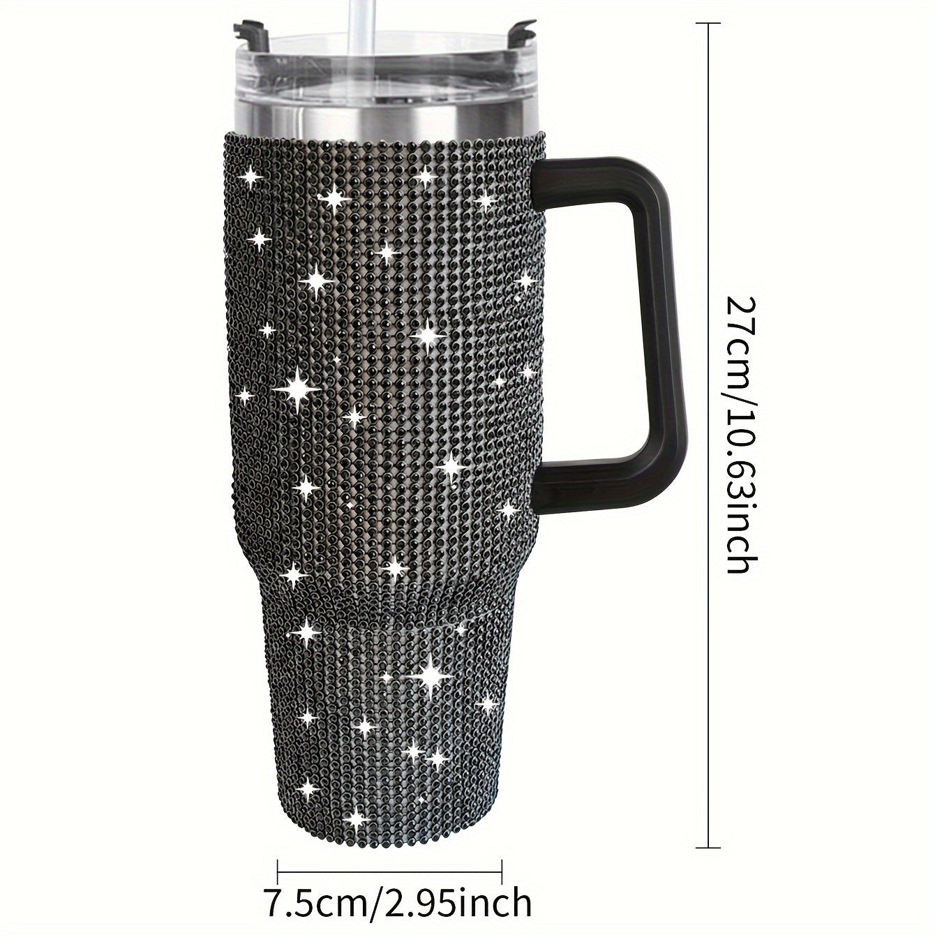 1pc Sparkling Studded Tumbler: Stainless steel, 40oz, insulated with lid and straw. Portable for car, home, office. Great for summer and travel, perfect for birthday gifts.