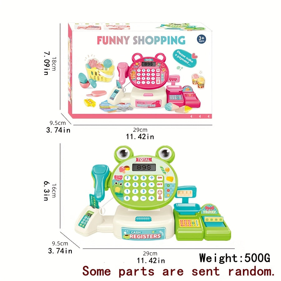 Mini cash register pretend play set with scanner, credit card, and supermarket interaction toys. Some parts may be sent randomly. Great for winter and New Year.