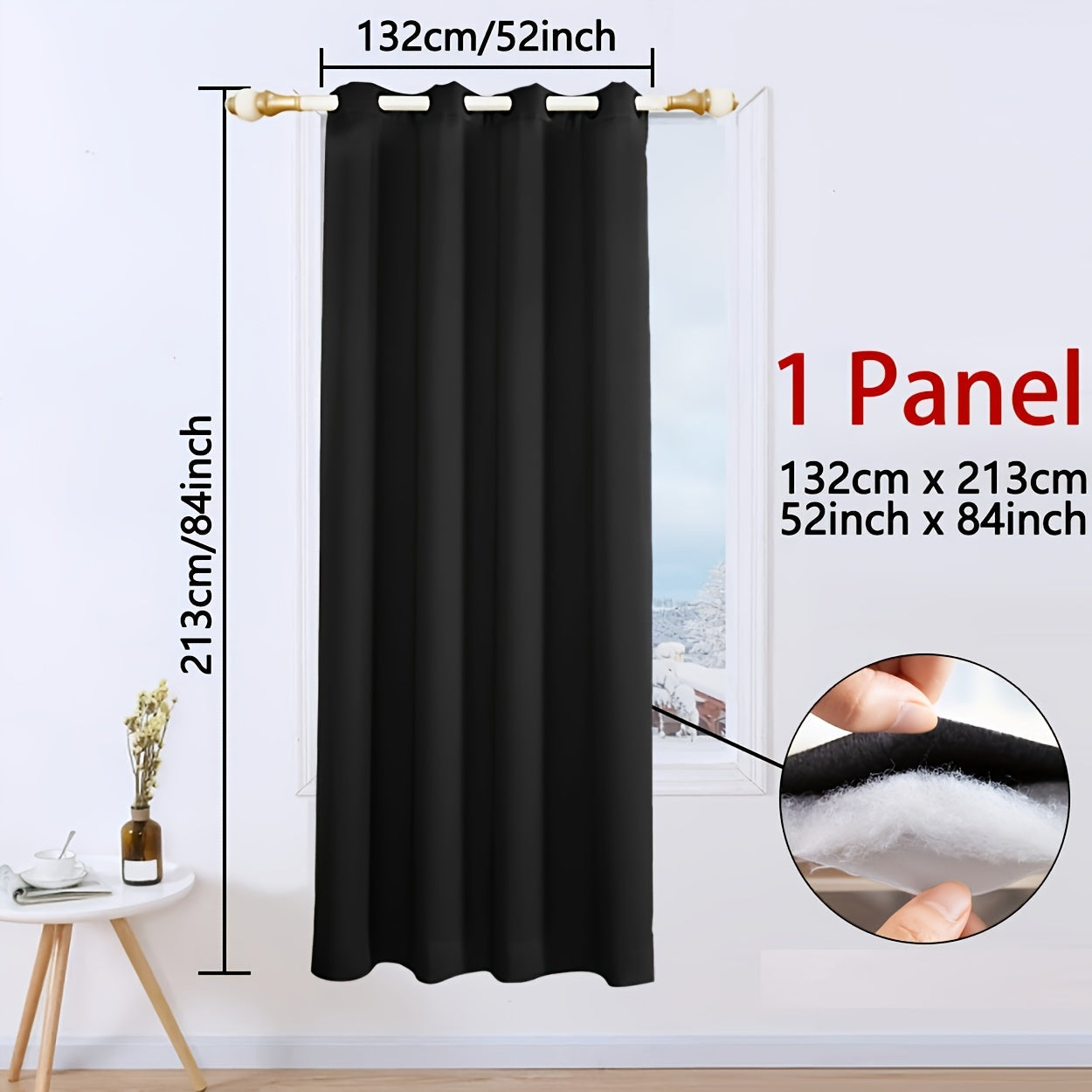 Blackout Curtain with Grommet Top, Made of 100% Polyester for All-Season Privacy. Features 3-Layer Thermal Insulation, Windproof and Cold-Proof. Perfect for Bedroom, Living Room, or Basement. Contemporary Pastoral Theme, Uncorded and Woven, Weighs 440G.