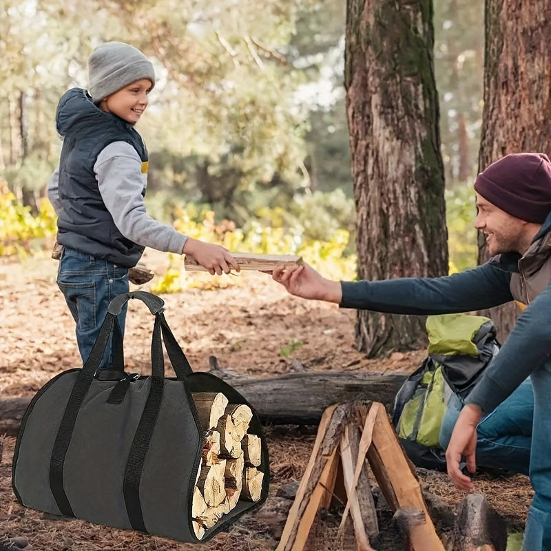 Large Capacity Wheat Straw Firewood Carrier Bag - Portable Outdoor Log Transport Organizer with Convenient Handles for Easy Lifting