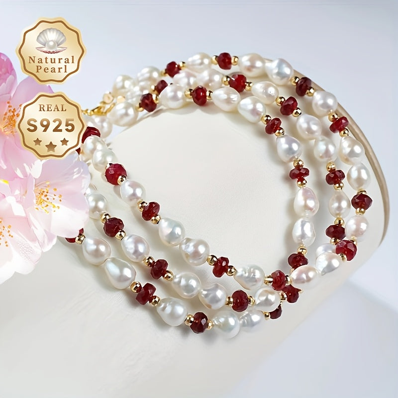 Luxurious MUFAN Women's Fashion Pearl Bracelet with Baroque Freshwater Pearls, Adjustable S925 Silver Chain, Elegant June Birthstone Jewelry in Gift Box