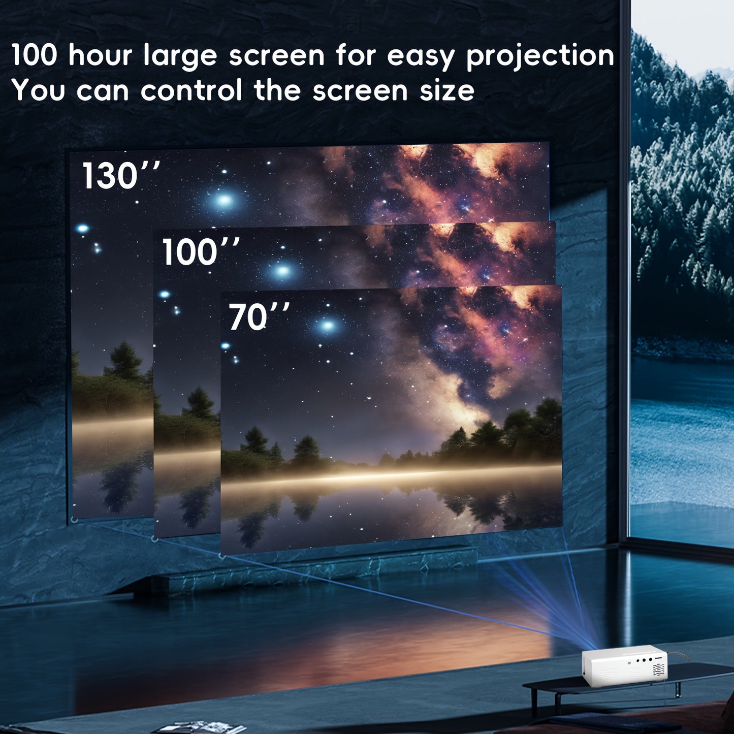 Compact ZRZTM M1-EU Plug Mini Projector with fast focus, speaker, and remote control for family movie nights in the bedroom. Compatible with Android/Windows/TV Stick, with AV/TV/USB