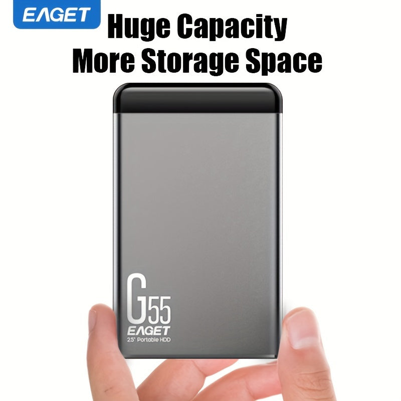 EAGET portable high-speed external hard drive with large capacity, suitable for games, files, videos, and music.