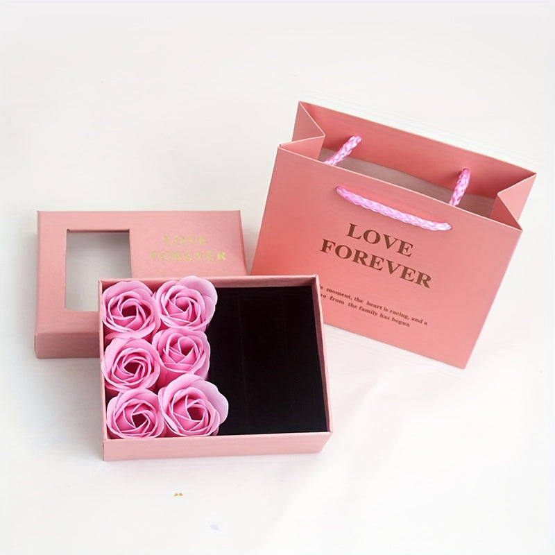 One set containing 6 roses in a jewelry window gift box – a creative Valentine's Day gift.