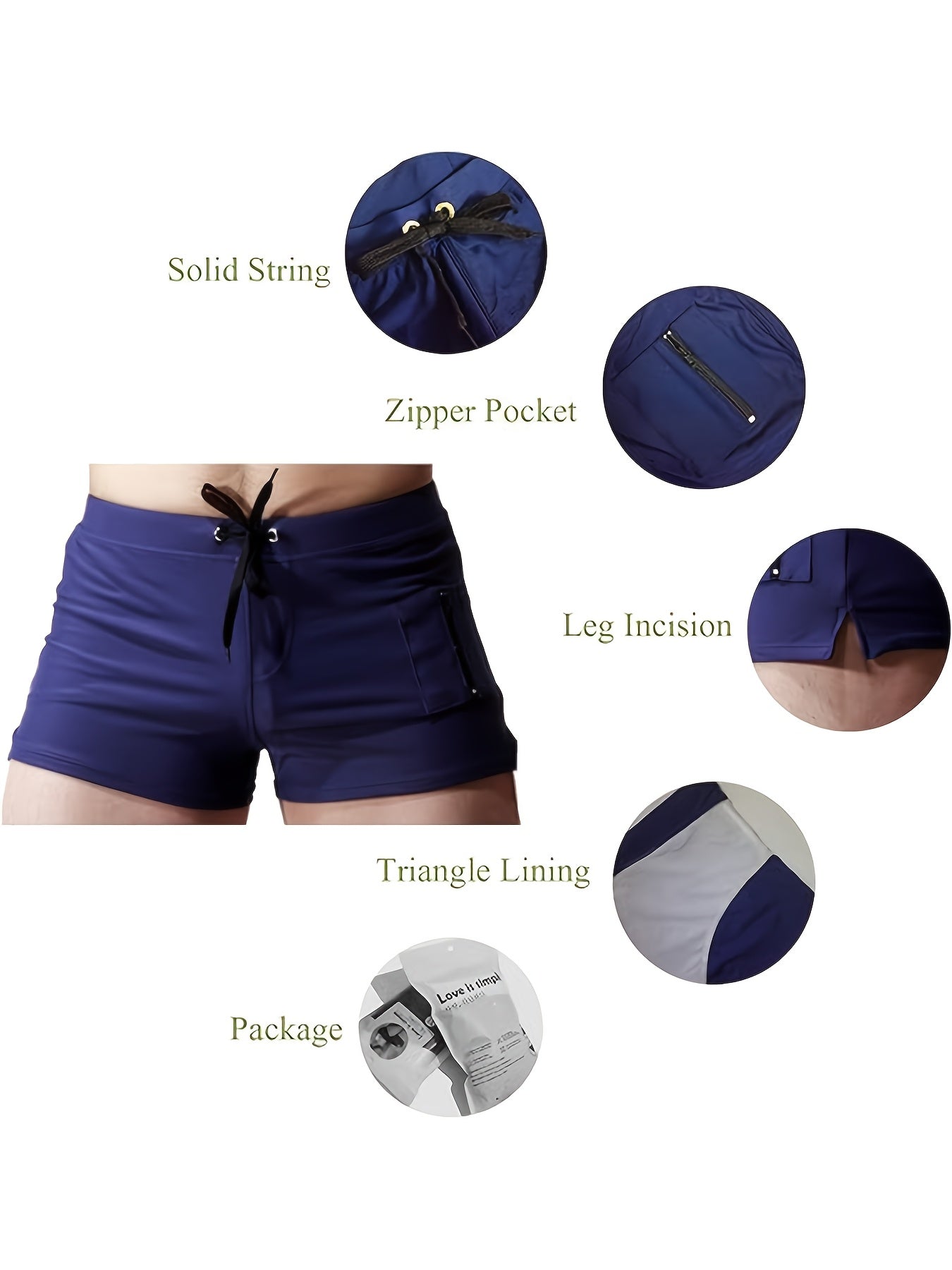 Oudasi Men's Quick-Dry Swim Trunks with Zipper Pocket - Stretchy Nylon & Elastane, Solid Color, Drawstring Waistband perfect for Beach & Pool.