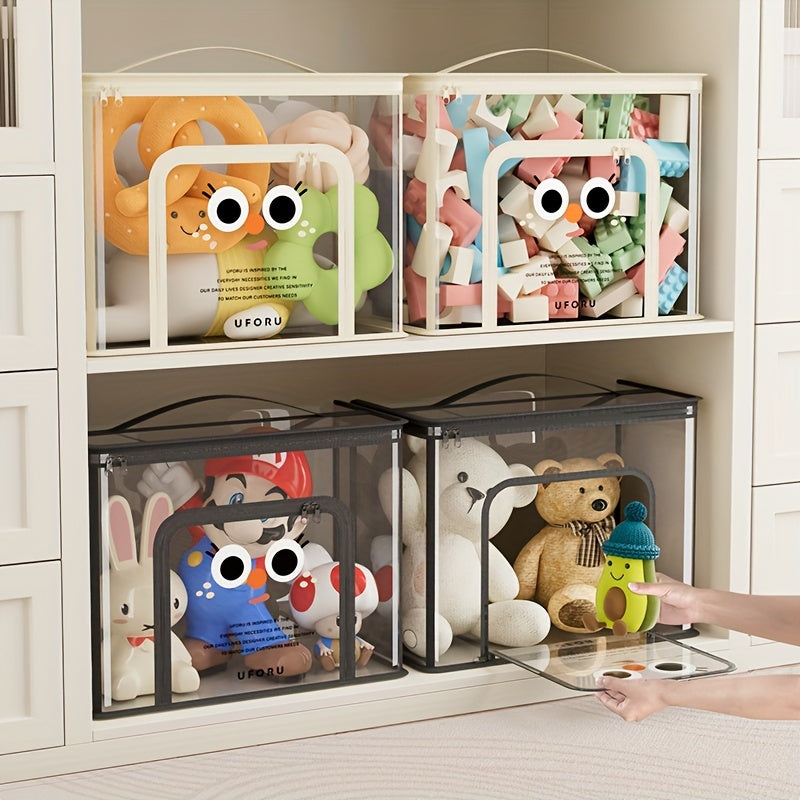 UFORU Large Capacity Toy Storage Basket is a PVC organizer with lid for home organization in living rooms, bedrooms, and playrooms.