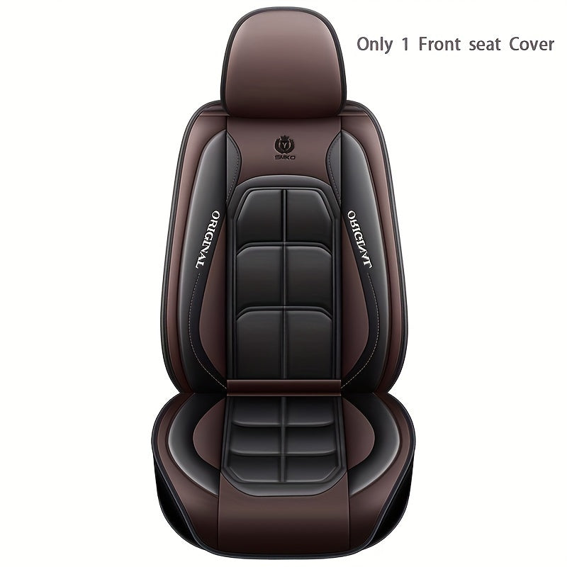 Luxury embroidered PU leather car seat cover cushion for sedan SUV front seat with sponge filling. Hand wash/dry clean, fits most vehicles for car seat protection. Modern sleek woven