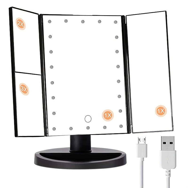 1pc LED Lighted Vanity Makeup Mirror with 2X & 3X Magnification, Touch Control, Trifold Design, Dual Power Supply (Battery/USB), Portable - Perfect Women's Gift for Makeup Application