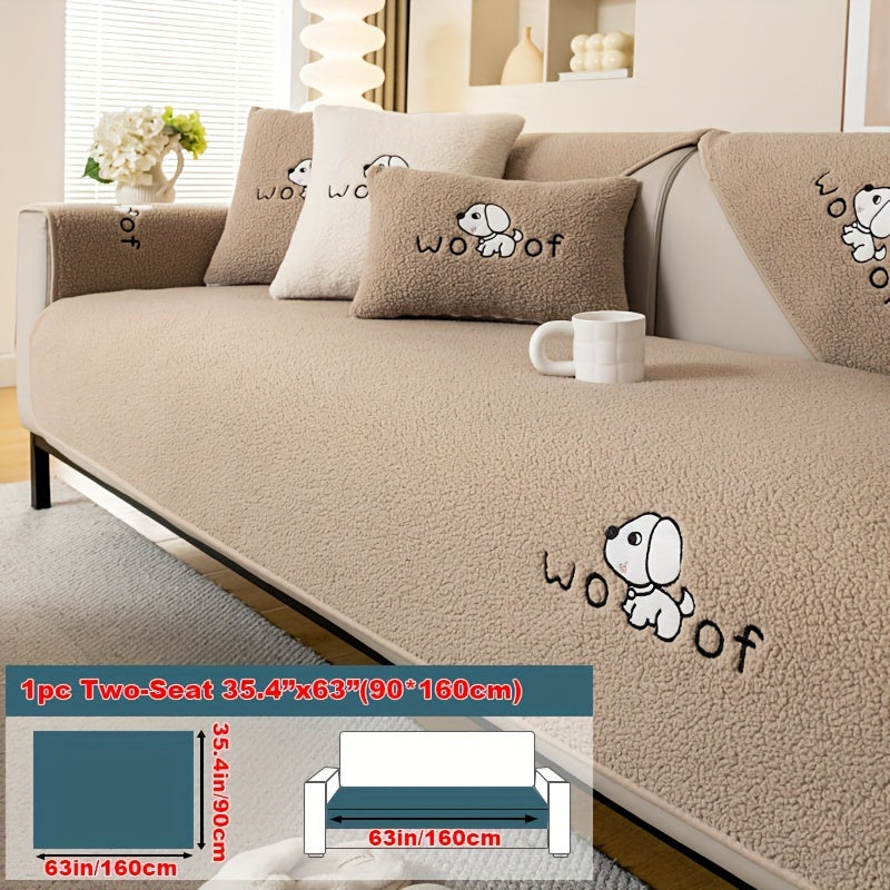 Soft Sherpa sofa cover, pet-friendly, non-slip, machine washable.