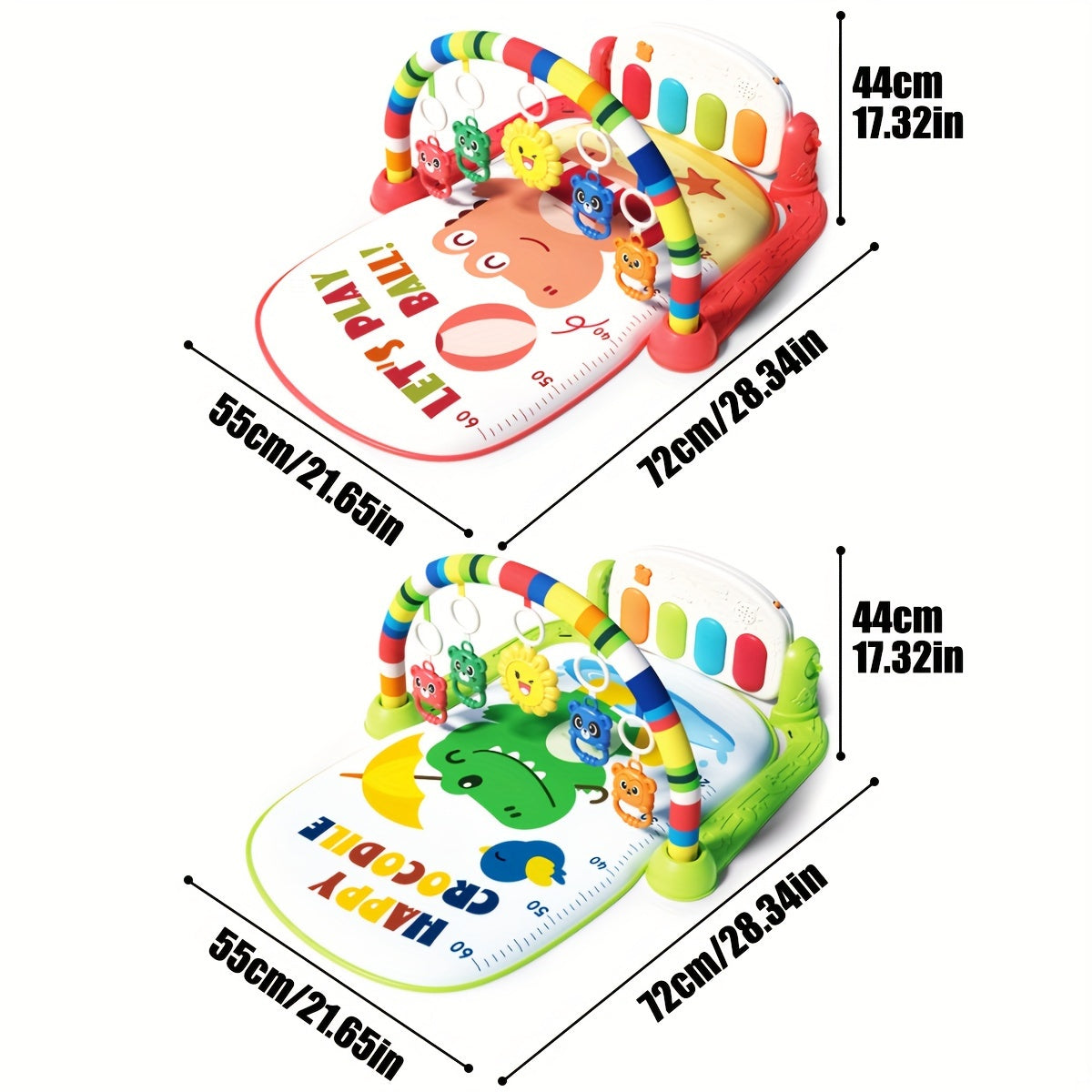 Interactive infant play gym with music and piano, educational play center for ages 0-3 years, assembly required, includes random color accessories. Perfect gift idea.