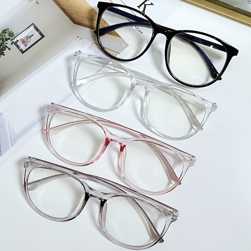 Y2K style transparent fashion glasses with clear lens reduce eye fatigue from screens and feature a casual PC frame for both women and men.