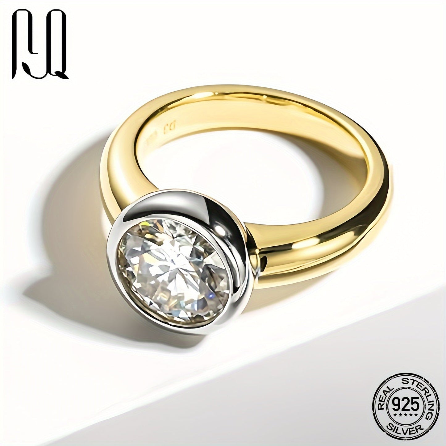 Stylish and Minimalistic Moissanite Wedding Band featuring a Synthetic Round Cut Gemstone, ideal for April Birthdays. Crafted with 925 Sterling Silver and Gold Plating, this ring by PYQ is perfect for daily wear or as a special gift. Includes Certificate