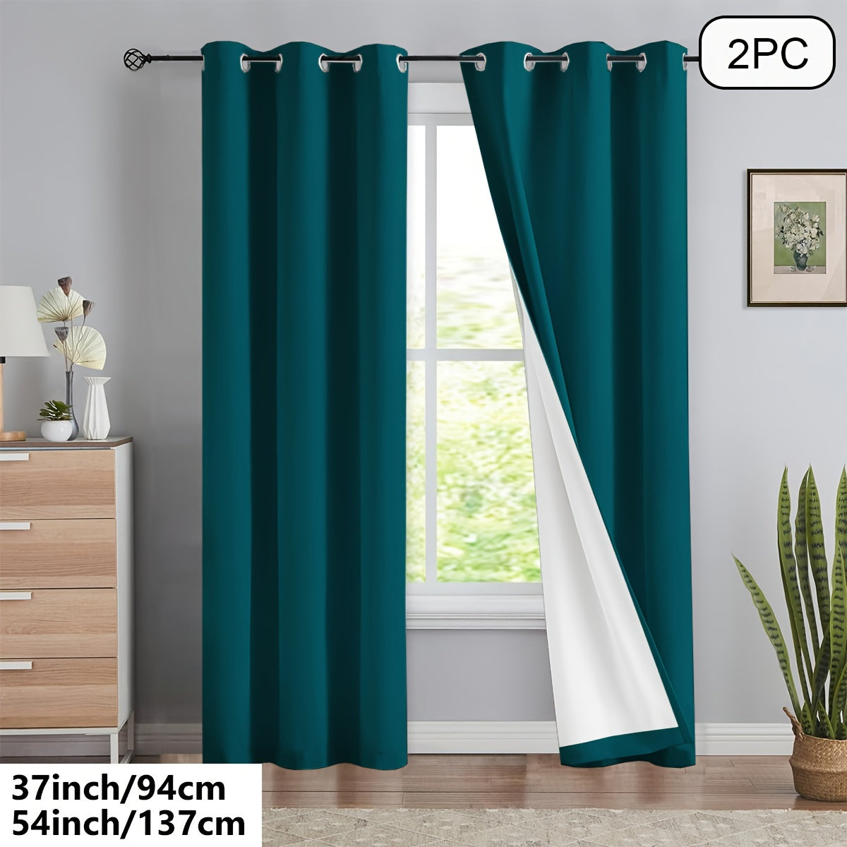 2 blackout curtains for home décor, 100% full blackout with white lining, 54x84 inches, off-white.