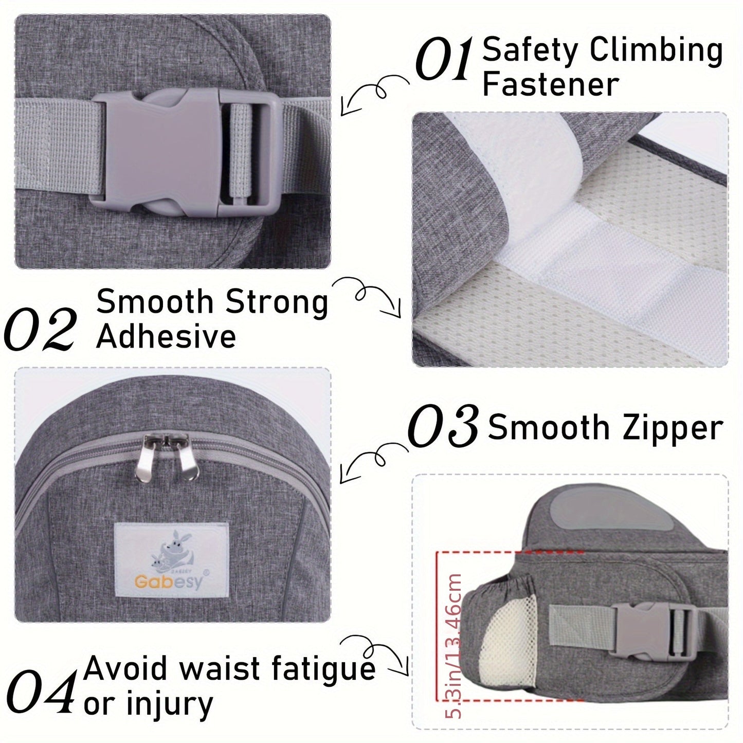 Multifunctional Gray Kids Carrier with Ergonomic Design - Includes Hip Seat, Shoulder Strap, Waist Belt & Storage Pocket - Made of Sturdy Polyester, Perfect for Active Parents - Great Gift for Holidays