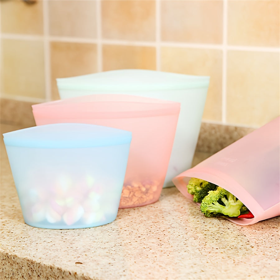 Top Pick! Silicone Food Storage Bag - Keep Your Fruits, Vegetables, and Milk Fresh with This Reusable Self-Sealing Bag. Safe for Kitchen Fridge, Food Contact, and Freezer Storage.