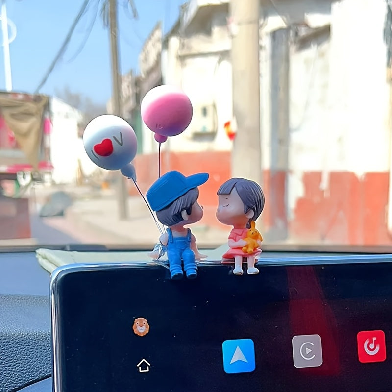 Cute couple resin figurines for car dashboard and rearview mirror decoration, ideal gift for both genders