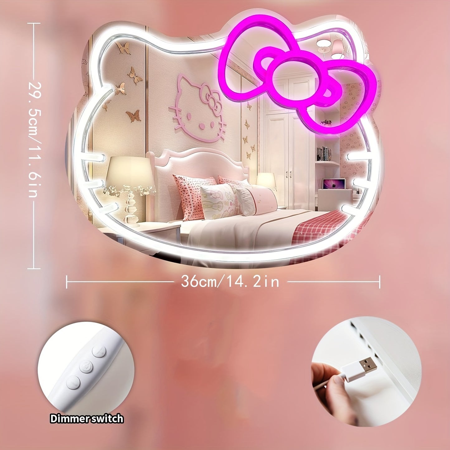 Hello Kitty Neon Sign: Multi-Color LED Light, USB Powered.