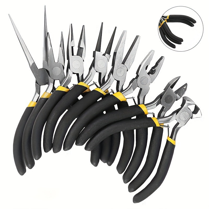 8-piece mini jewelry pliers set for DIY crafting and repairing jewelry.