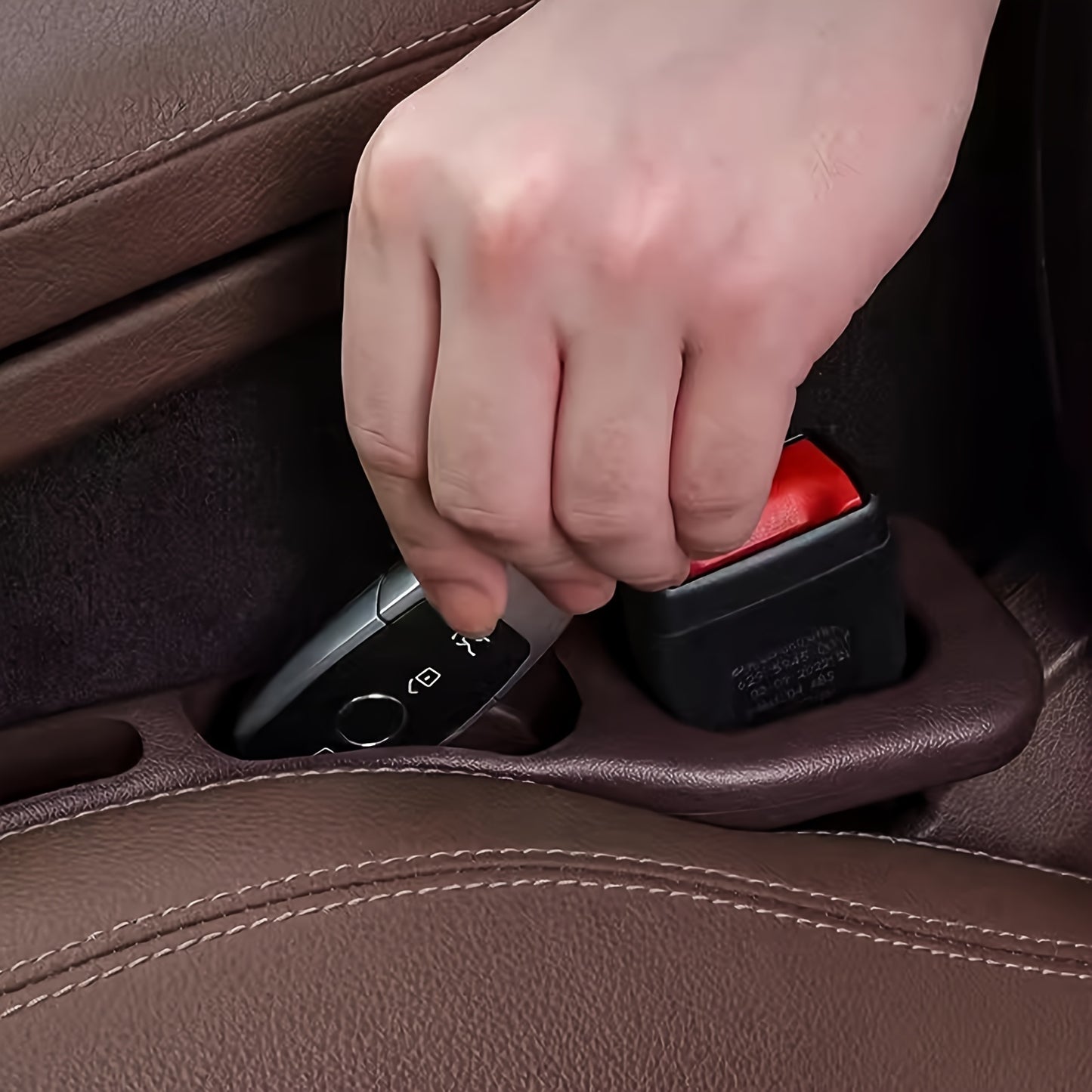 Car seat gap filler organizer with key and phone slots, universal fit, flexible, waterproof.