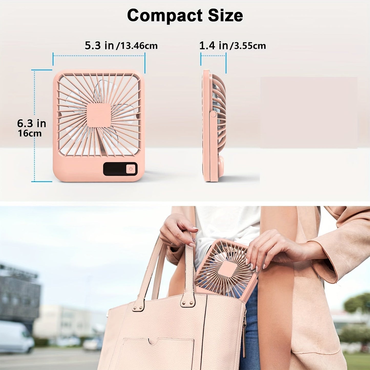 Introducing the GOARD Portable USB Desktop Fan in Pink! This sleek fan measures 16.51cm and is perfect for use at home, in the office, or outdoors. With 180° foldable design and 5-speed settings, this fan is both compact and powerful. It features a