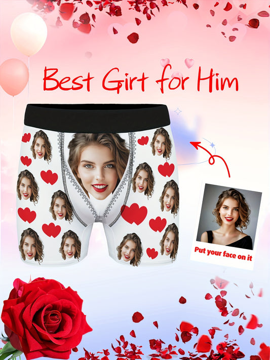 Personalized men's briefs with custom photos- perfect gifts for boyfriends or husbands on Valentine's Day.