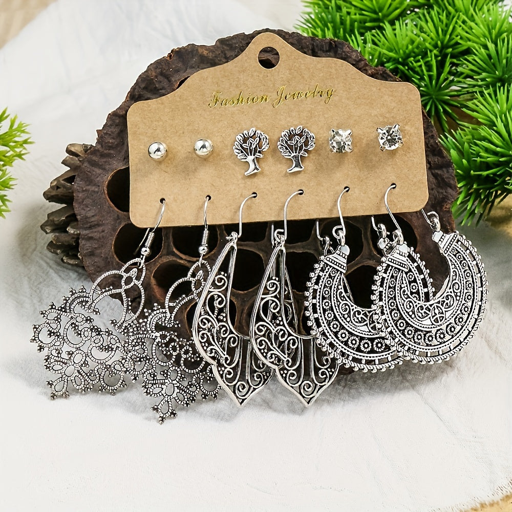 Set of 24 Vintage Style Earrings for Women, Bohemian Dangle and Simple Stud Earrings for Everyday Wear and Summer Holidays