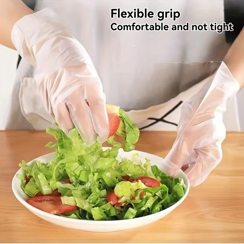 Disposable TPE gloves in packs of 100, 300, and 600, suitable for catering. Transparent and protective, made of food-grade material.