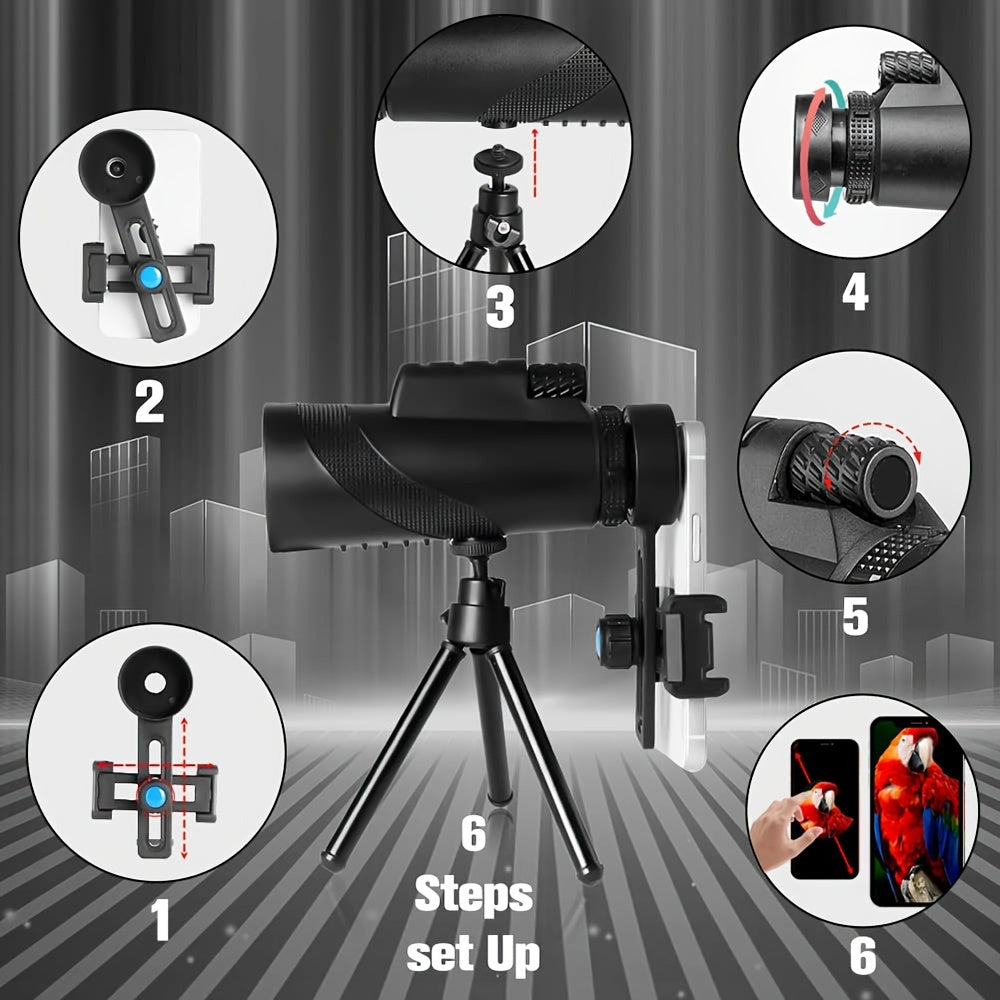 10x40mm High Definition Monocular Telescope for Adults - Portable Handheld with FMC Lens, Clear Long Distance Viewing for Outdoor Activities such as Camping, Hiking, Wildlife Observation