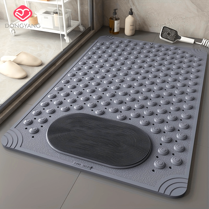 Keep your home bathroom safe and comfortable with the 1pc DONGYANG Anti-Slip Shower Stall Mat. This plush foot massage bath rug is made of PVC and non-woven material, featuring drain holes and suction cups for added security. The rectangular shape and