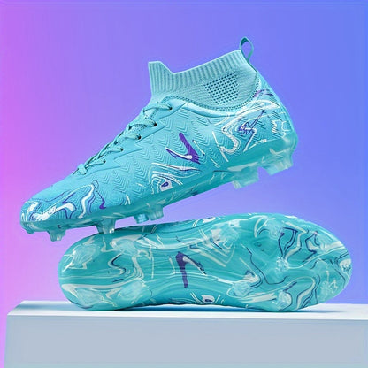 Breathable Men's Soccer Cleats with PU Upper, Rubber Sole, Lace-Up design, solid color, and preppy style for all seasons.